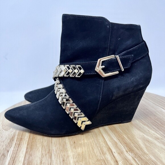 Schutz Back Suede Pointed Toe Wedges With God Chains Women’s 7 - Picture 4 of 10